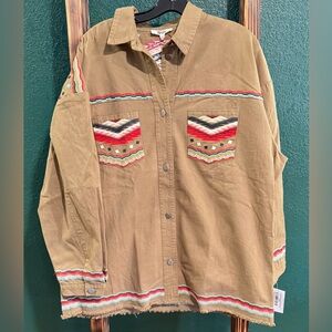 Olive Southwest-Inspired Button Down Shirt